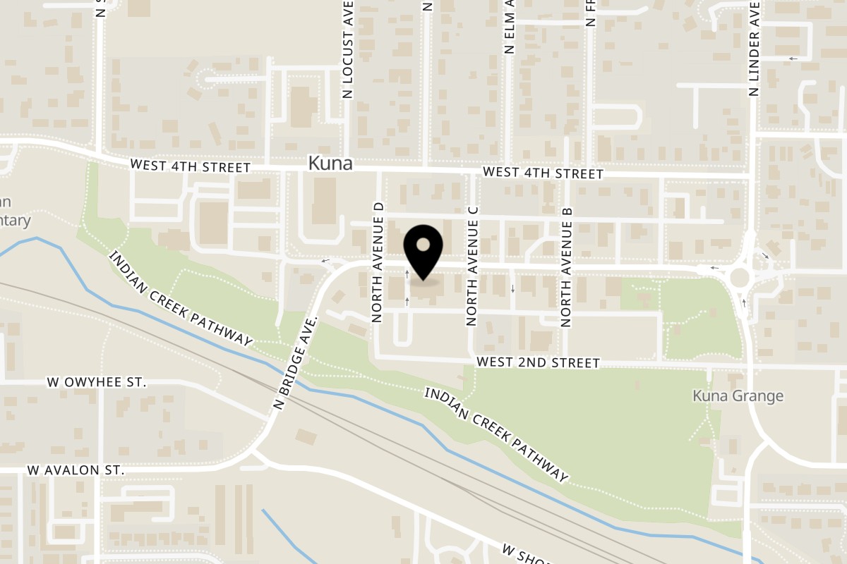 Map showing the location of Big Mic's Saloon & BBQ Smokehouse on 459 W Main St in Kuna